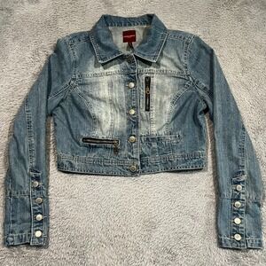 Highway Jeans‎ Denim Jacket Women's L Button Up Zip Pockets Trucker